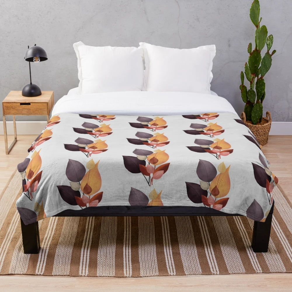 Colorful fall leaves plush blanket