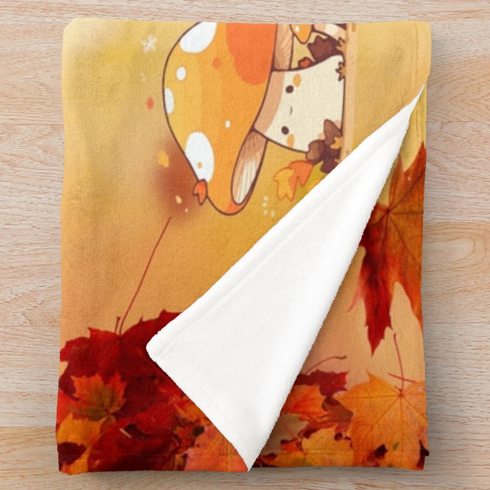Colorful autumn plush blanket with fall foliage design