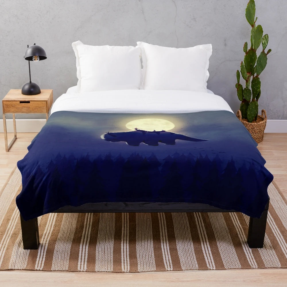Avatar: The Last Airbender inspired plush blanket in night version featuring Appa, Aang, Katara, Sokka, Zuko, and Toph