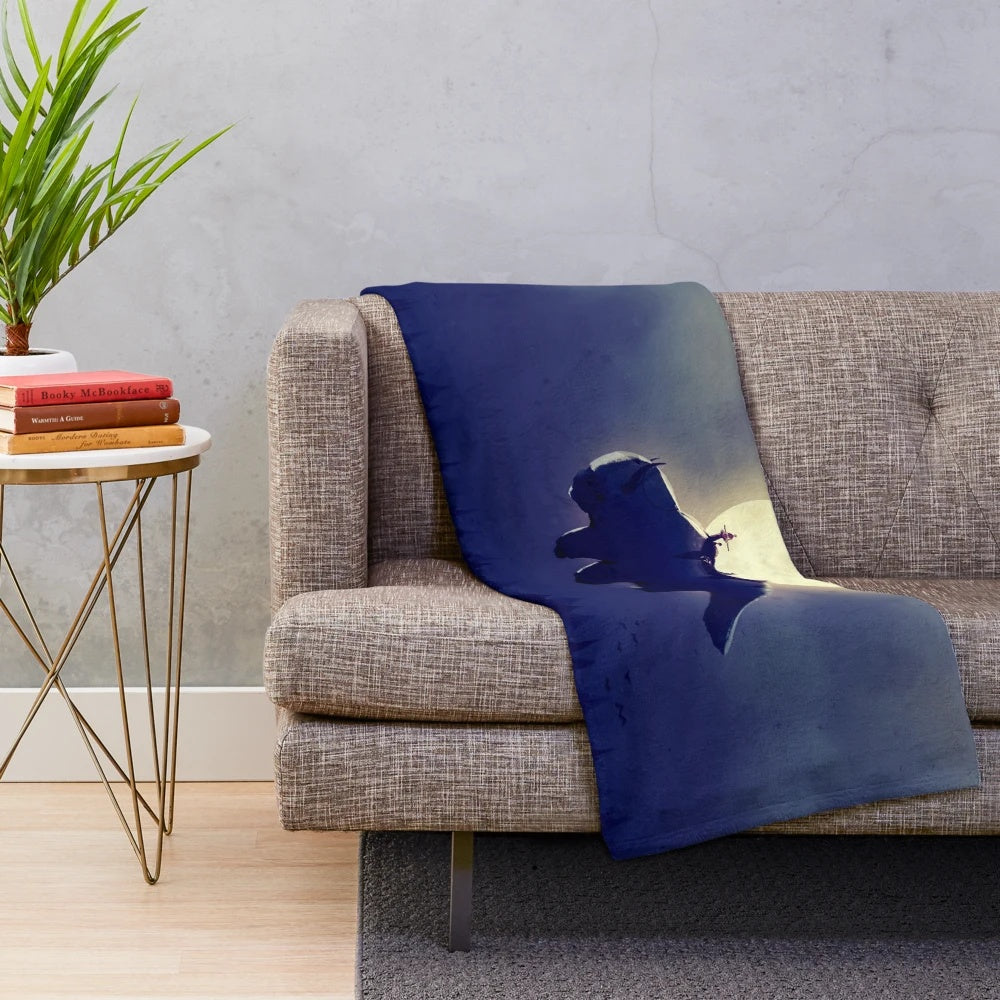 Avatar: The Last Airbender inspired plush blanket in night version featuring Appa, Aang, Katara, Sokka, Zuko, and Toph