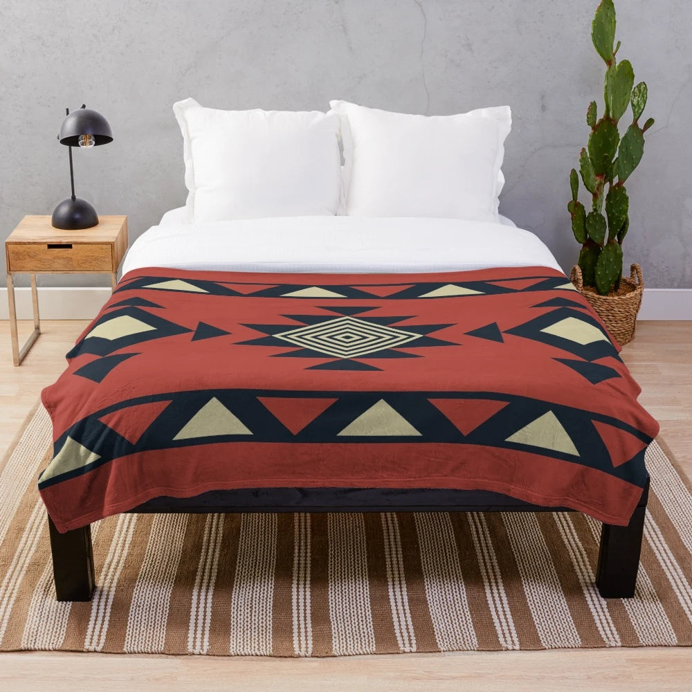 Colorful Aztec pattern plush blanket with geometric designs
