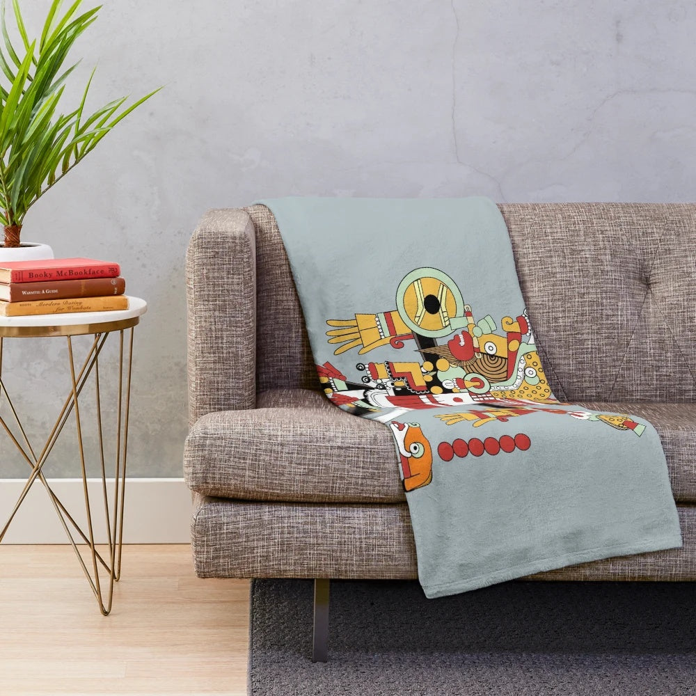 Colorful Aztec-patterned plush blanket with native Mexican design
