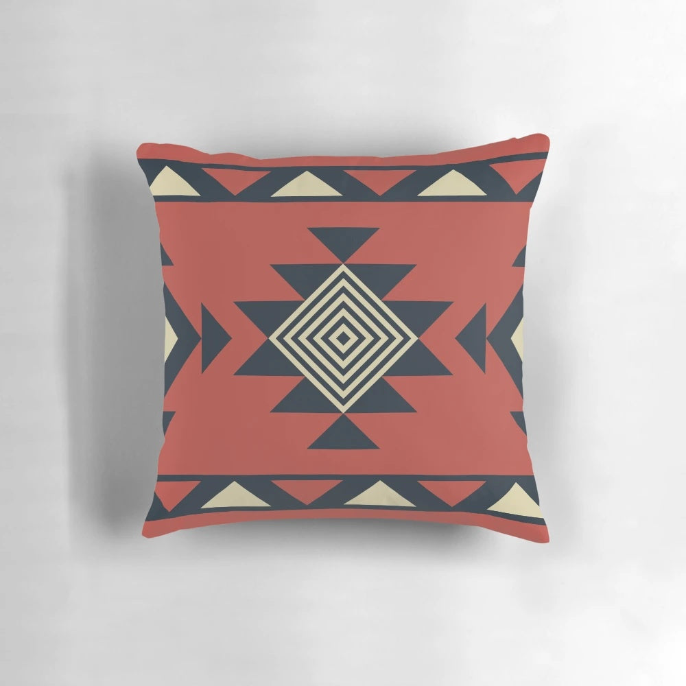 Colorful Aztec-inspired geometric pattern throw pillow for modern, bohemian home decor