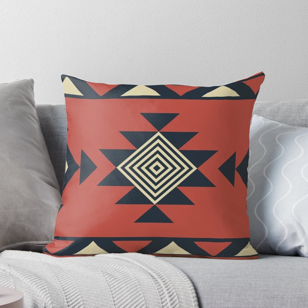 Colorful Aztec-inspired geometric pattern throw pillow for modern, bohemian home decor
