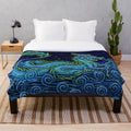 Colorful azure dragon plush blanket with swirling, psychedelic design