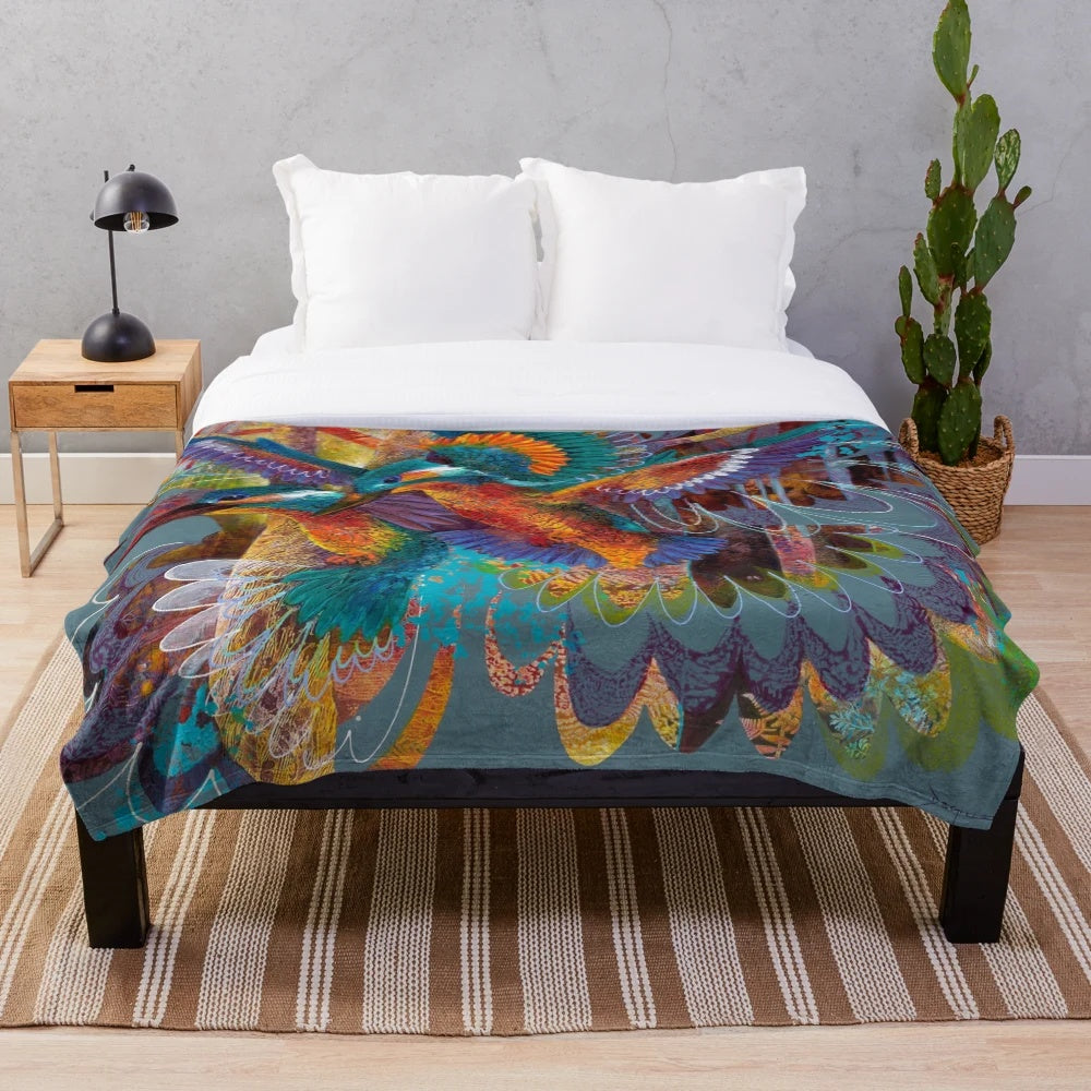 Azure kingfisher plush blanket for home decor