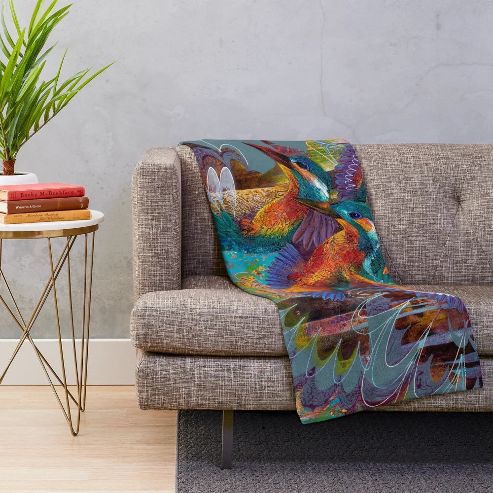 Azure kingfisher plush blanket for home decor