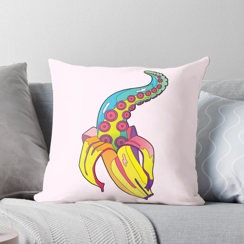 Vibrant Bananacle Psychedelic Pillow with Trippy Banana Tentacle Design