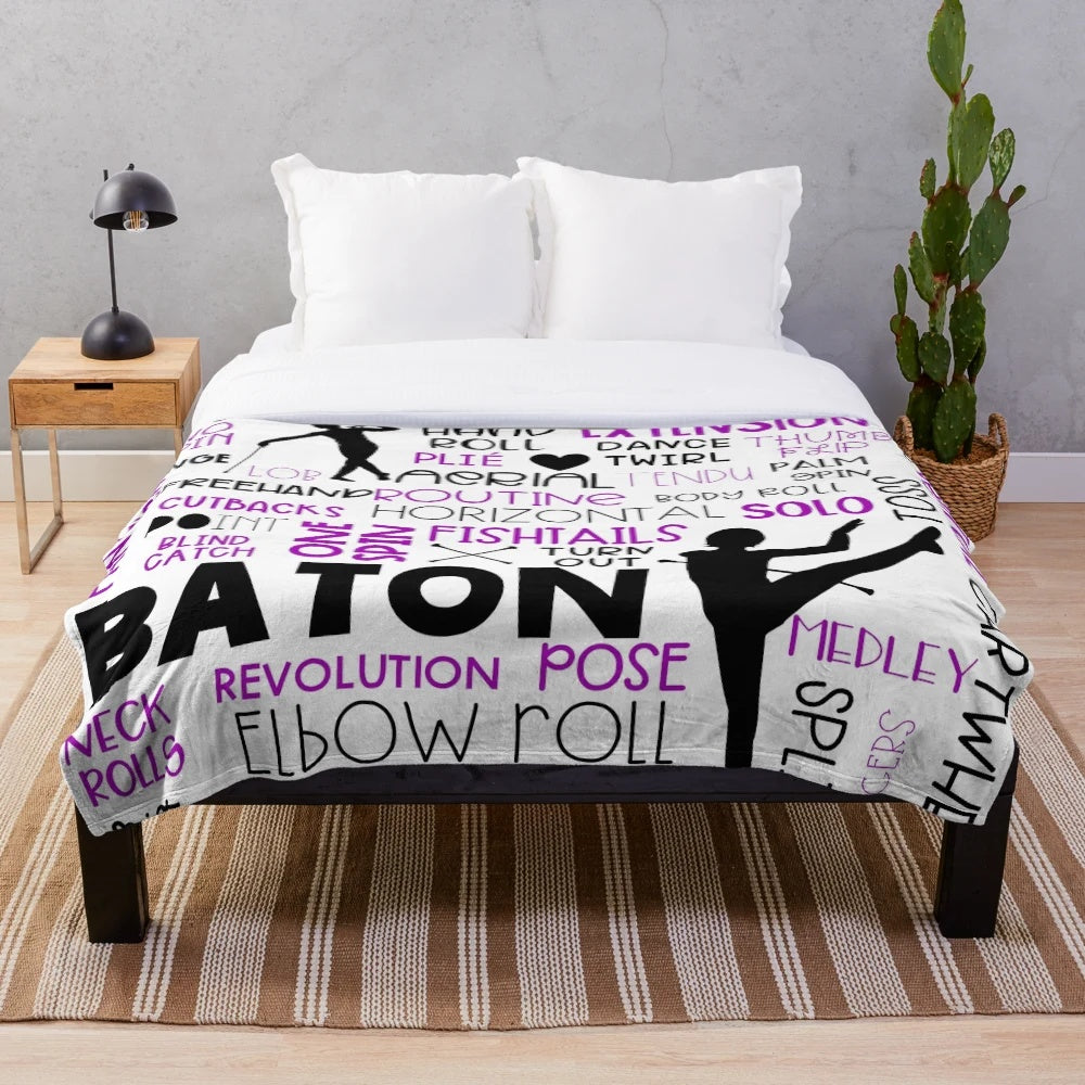 Baton twirling themed plush blanket featuring colorful designs