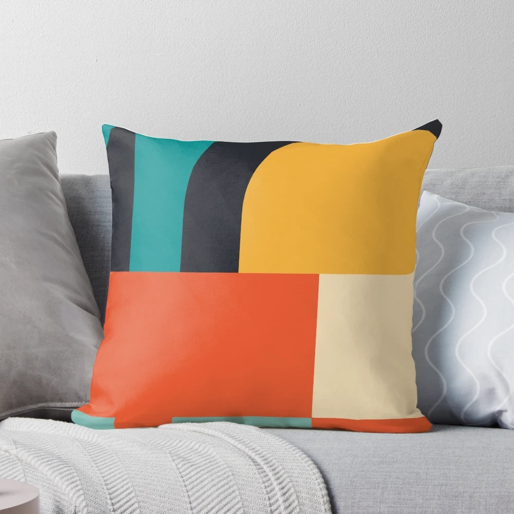 Colorful Bauhaus-style pillow with geometric patterns, ideal for modern home decor