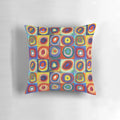 Colorful abstract art pillow featuring Wassily Kandinsky's "Color Study, Squares with Concentric Circles" design