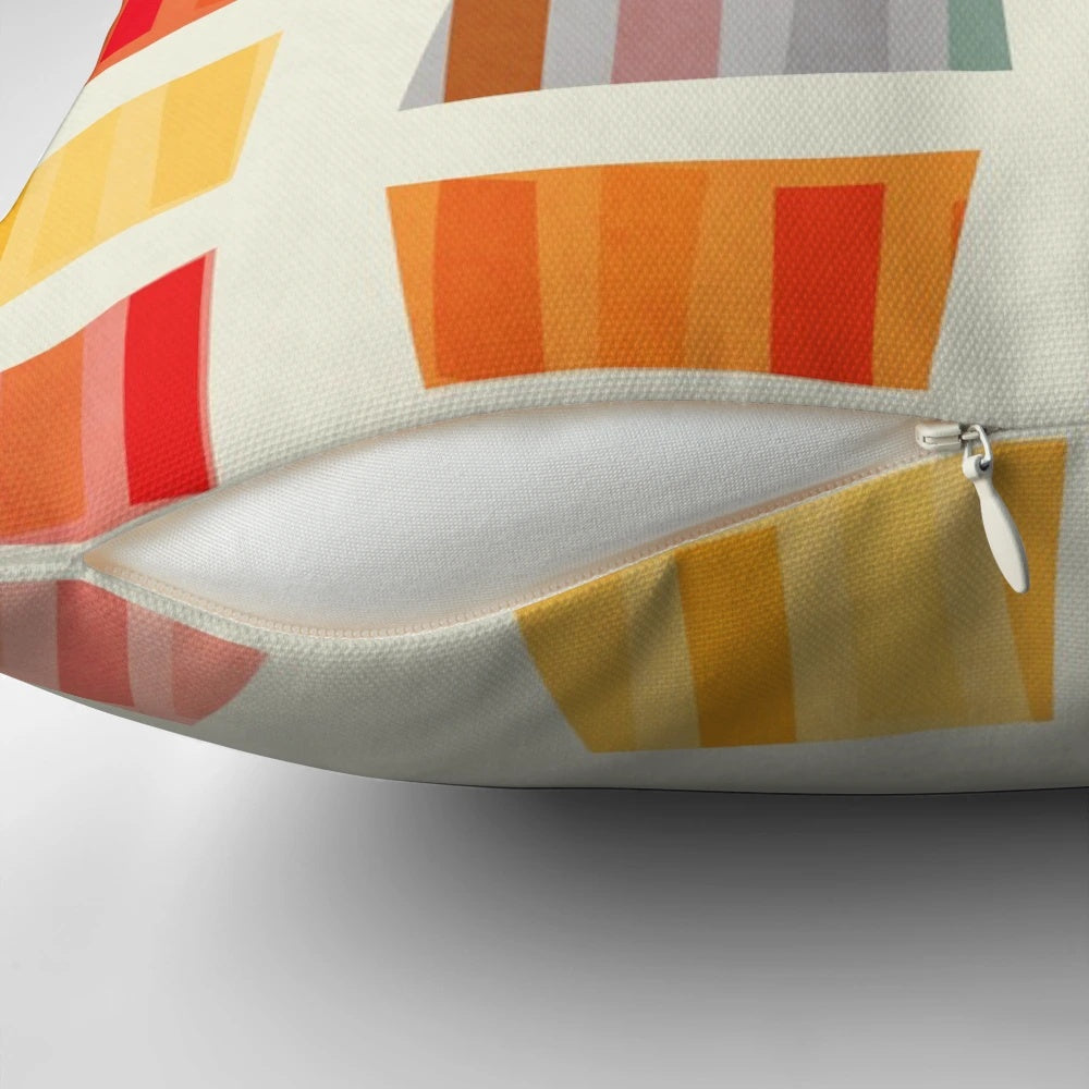 Colorful and abstract beach towel pattern printed on a soft pillow for a cozy vacation vibe