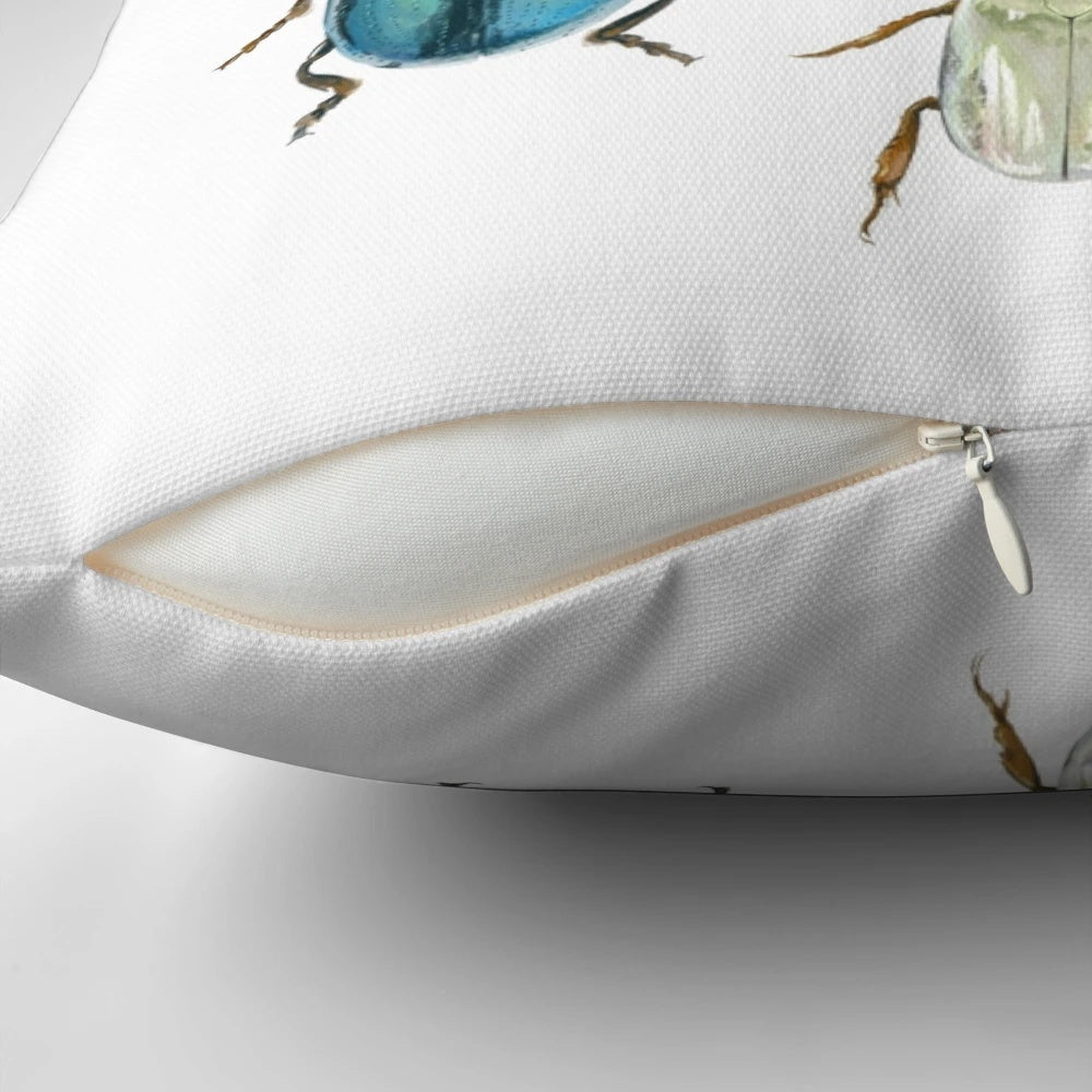 Colorful beetle-inspired pillow with a nature and science-themed design