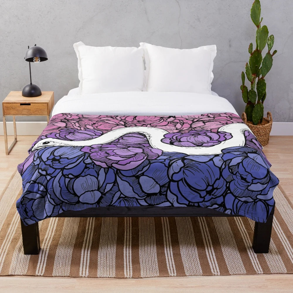 Bisexual Pride Floral Snake Design Plush Blanket