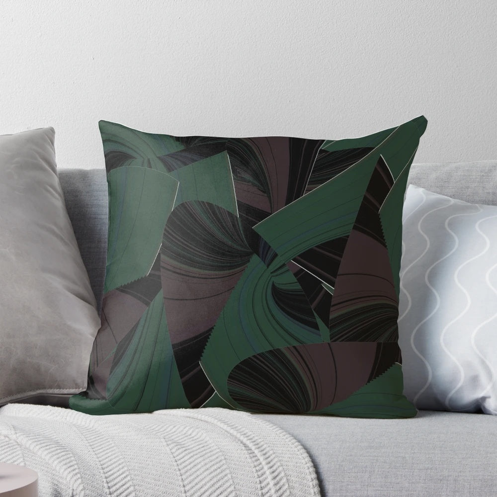 Black and white marbled pattern pillow with a vibrant, colorful design
