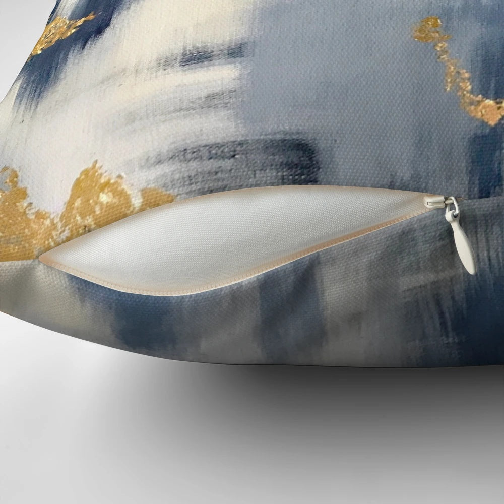 Stunning blue and gold ikat-inspired abstract design on decorative throw pillow