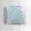 Decorative blue and gold ink swirl pattern throw pillow