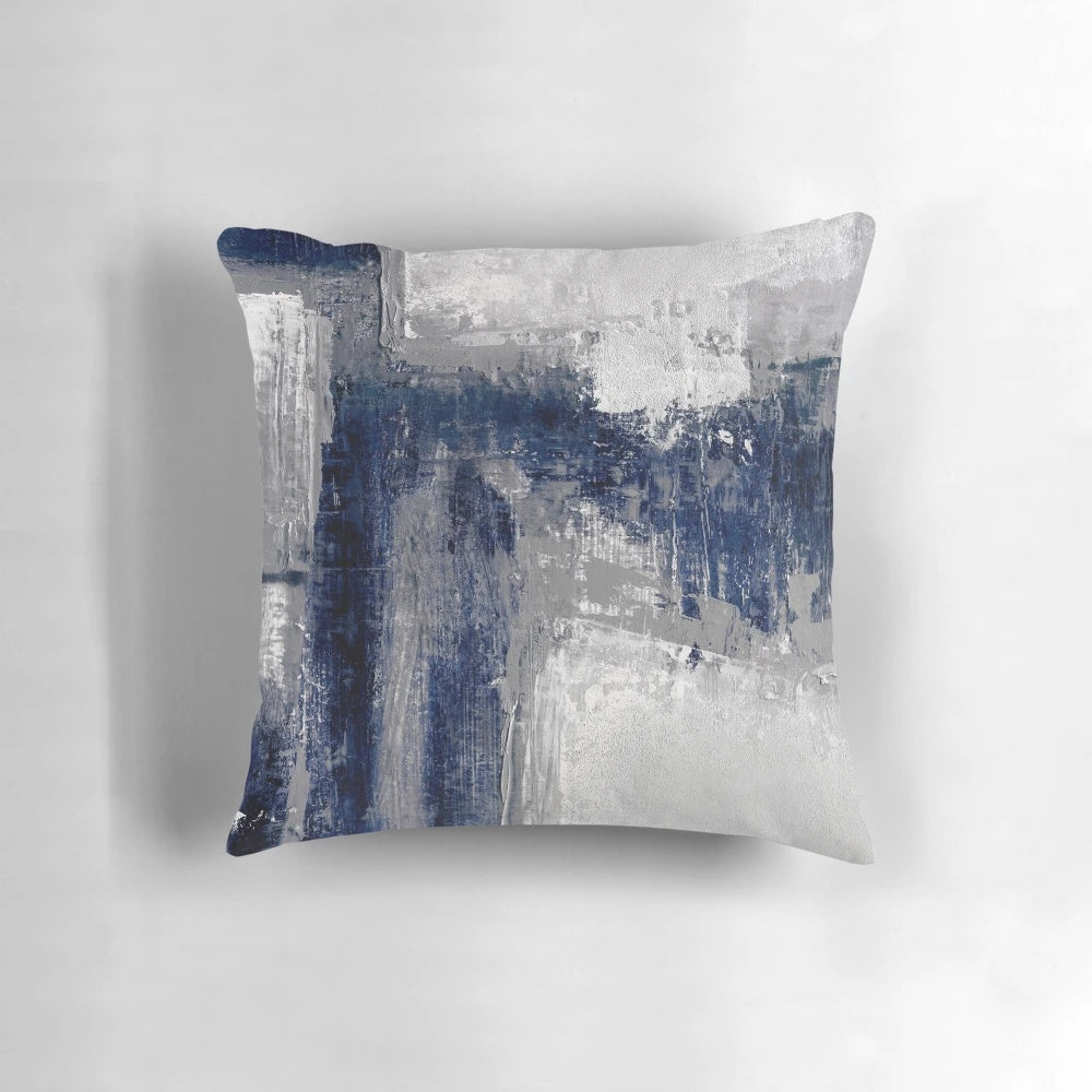 Vibrant blue and gray abstract pillow for minimalist decor