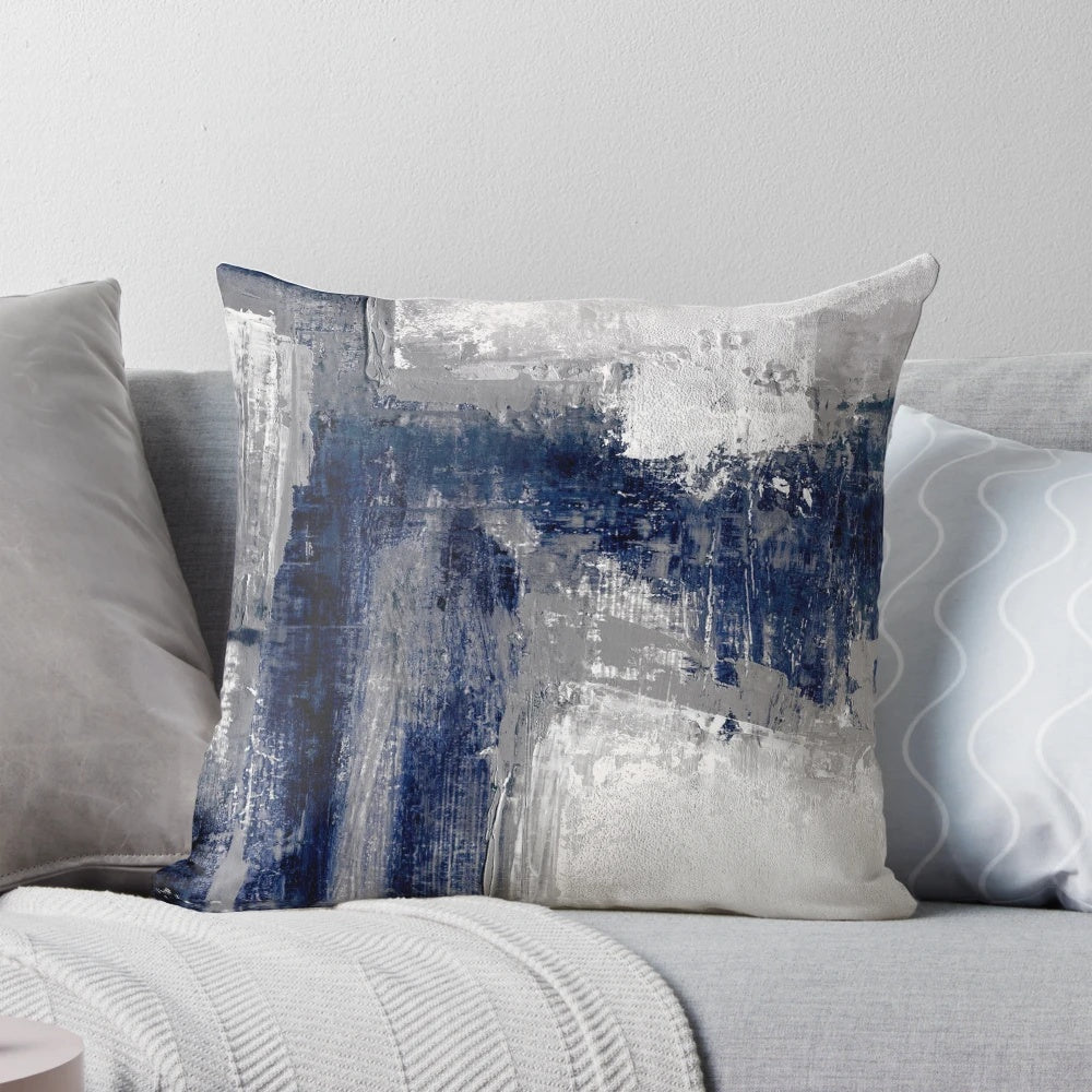 Vibrant blue and gray abstract pillow for minimalist decor