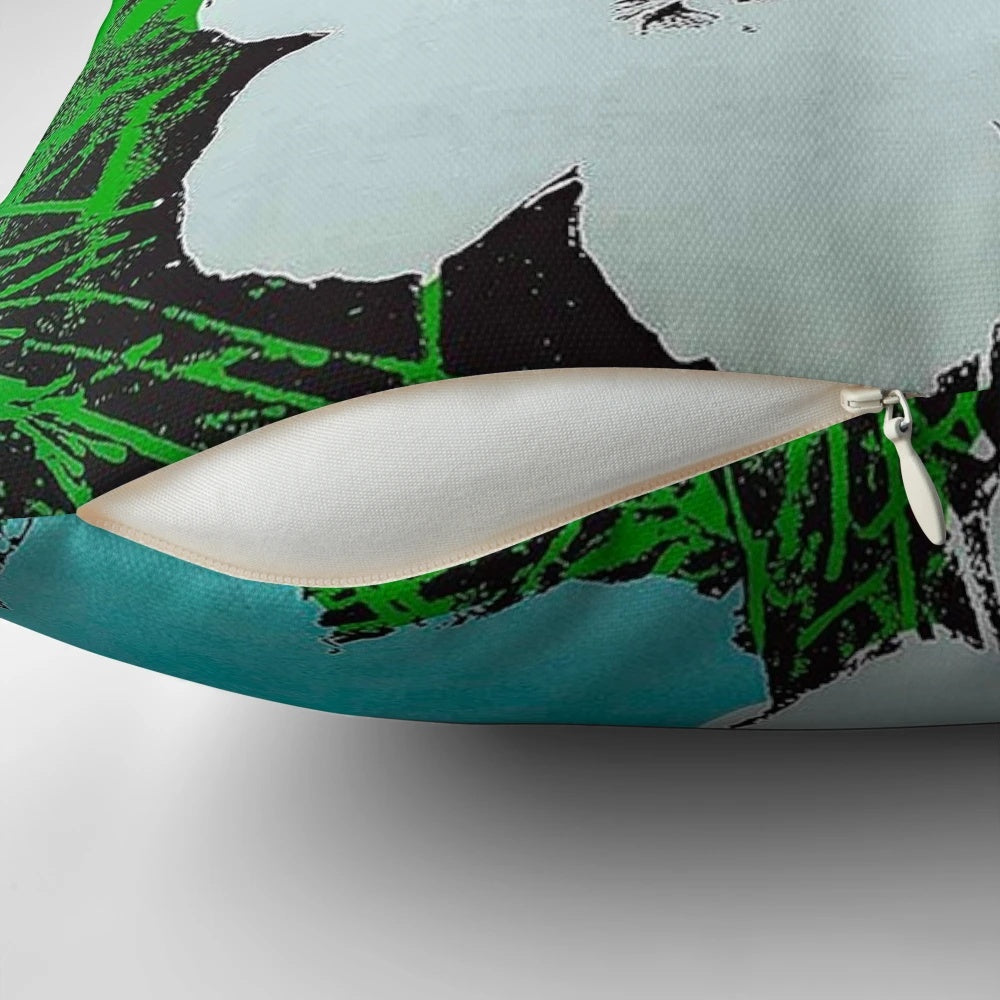 Blue and white Andy Warhol-inspired pillow featuring the iconic banana motif