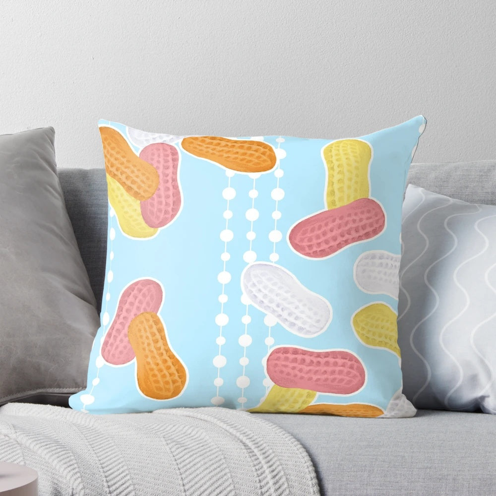 Blue circus peanut-themed pillow with a fun, dotted pattern