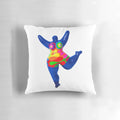 Vibrant blue Nana-style pillow inspired by the colorful sculptures of artist Niki de Saint Phalle