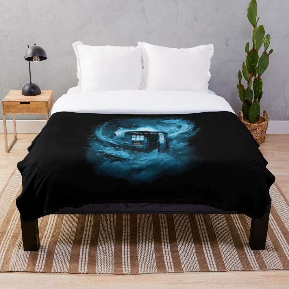 Blue vortex pattern plush blanket with sci-fi inspired design