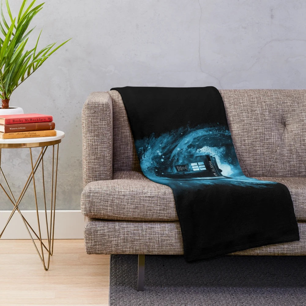 Blue vortex pattern plush blanket with sci-fi inspired design