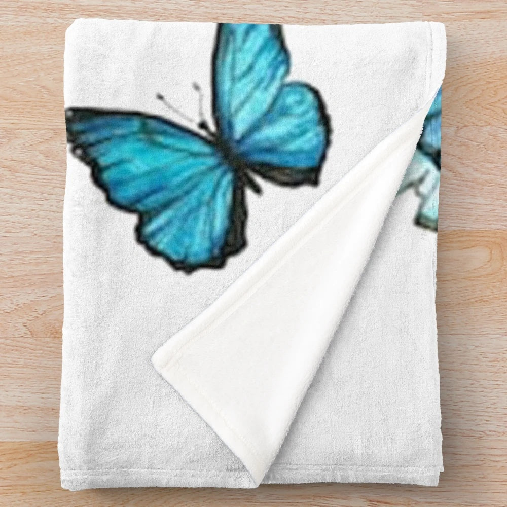 Blue watercolor butterflies plush blanket