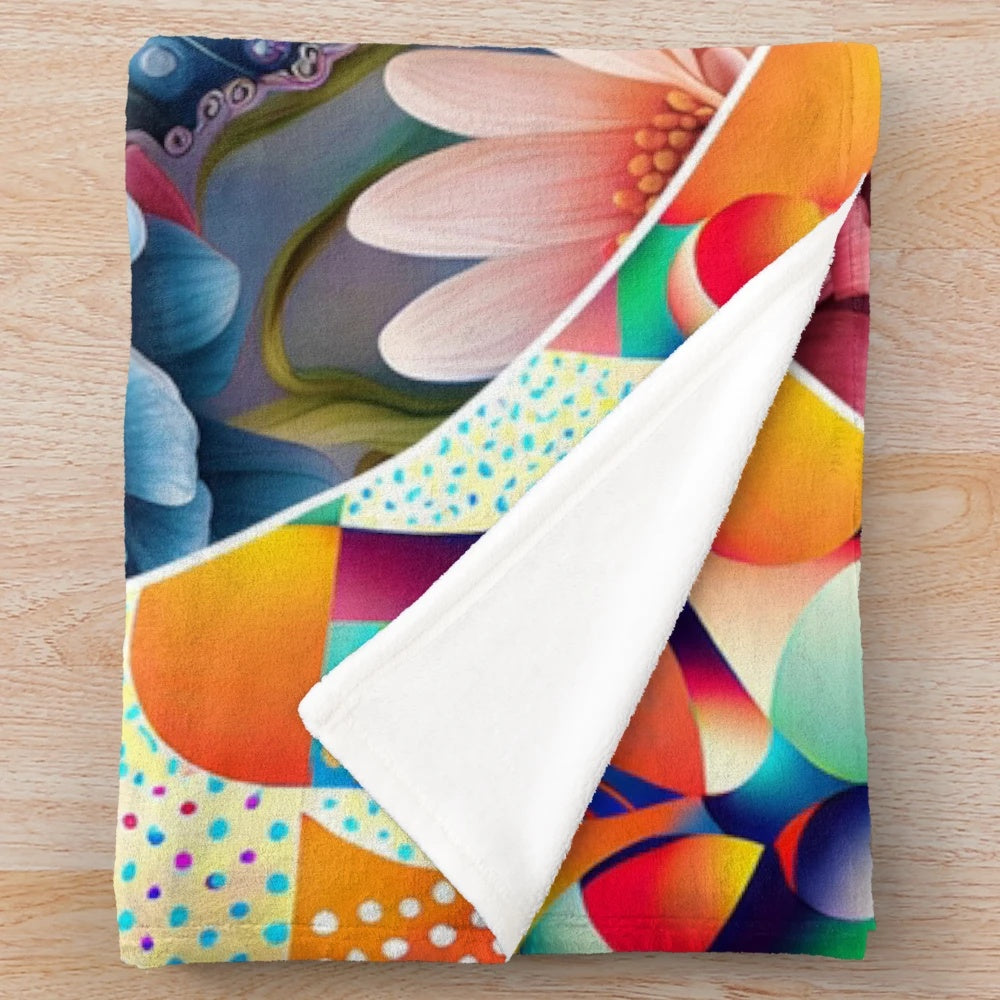 Colorful boho-style plush blanket with butterflies and floral patterns