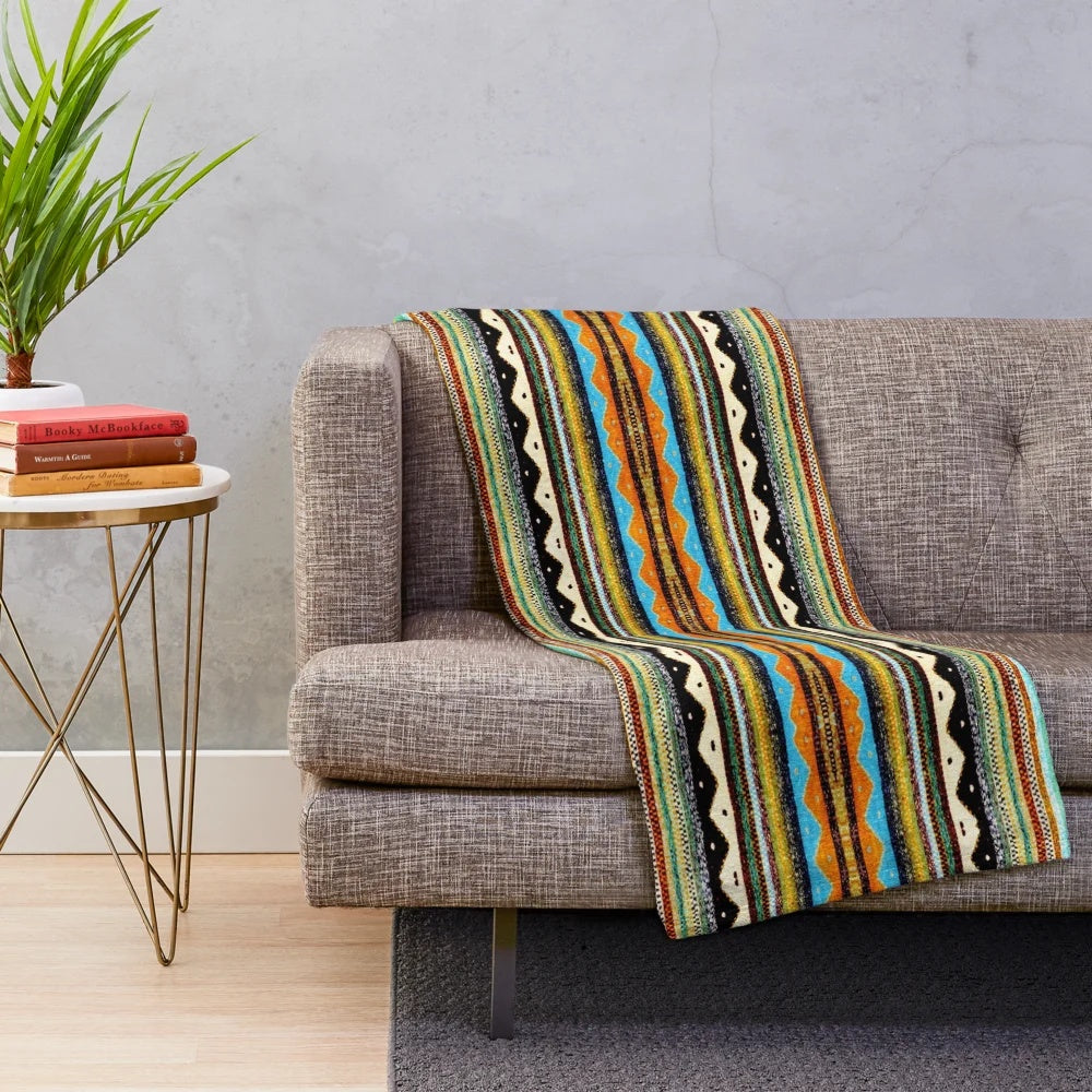 Colorful and vibrant boho-style plush blanket