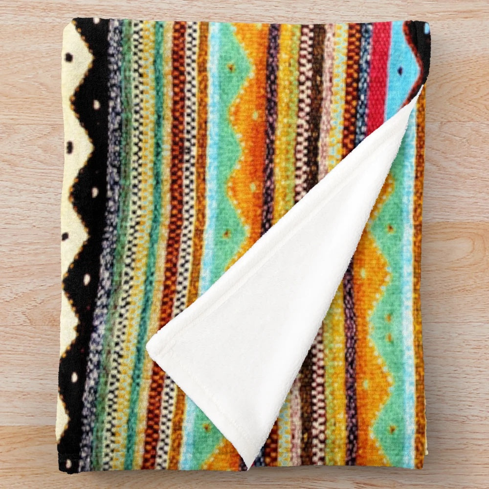 Colorful and vibrant boho-style plush blanket