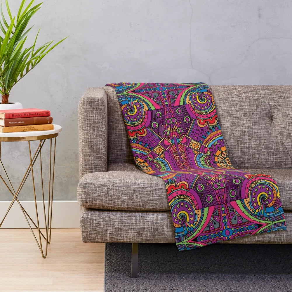 Colorful boho plush blanket with mandala pattern design
