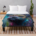 Colorful plush blanket featuring a border terrier dog in a synesthetic splash art style