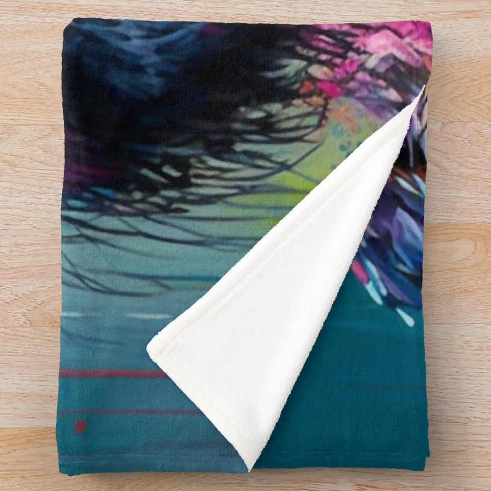 Colorful plush blanket featuring a border terrier dog in a synesthetic splash art style