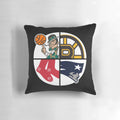 Boston sports fan pillow featuring team colors and logos