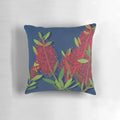 Pillow featuring a close-up image of the vibrant red bottlebrush flowers, a native Australian plant.