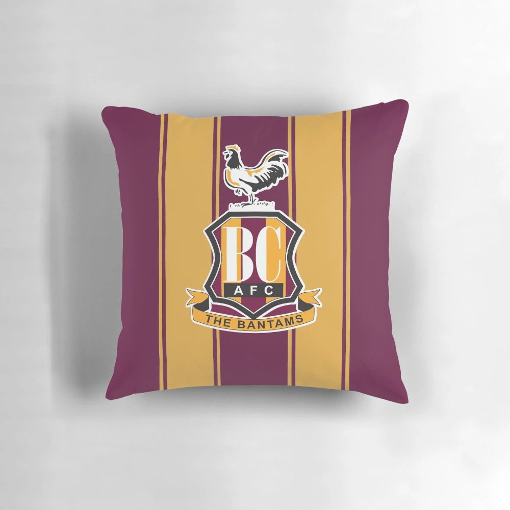 Bradford City AFC inspired throw pillow featuring the club's iconic orange and red colors