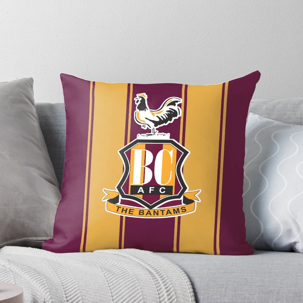 Bradford City AFC inspired throw pillow featuring the club's iconic orange and red colors