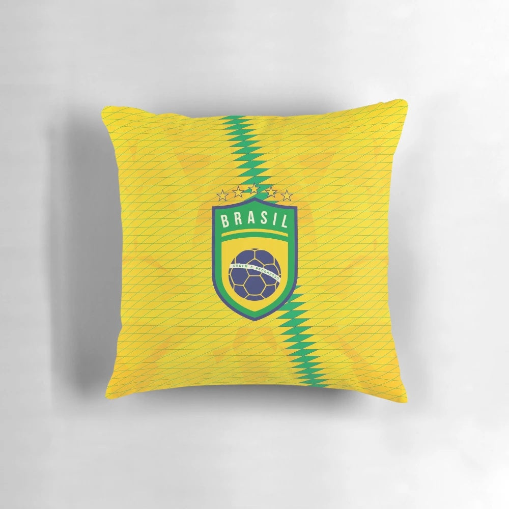 Colorful Brazil / Brasil flag-inspired pillow with typography