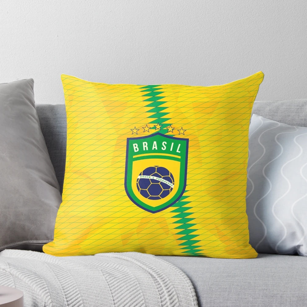 Colorful Brazil / Brasil flag-inspired pillow with typography