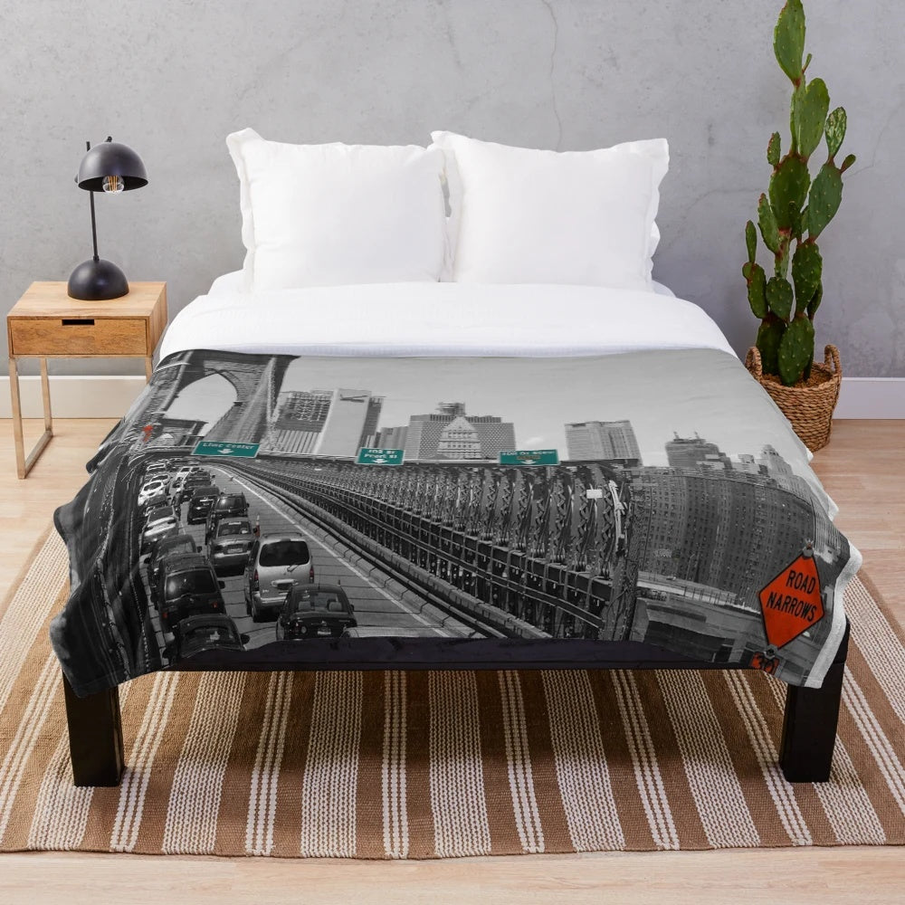 Brooklyn Bridge inspired plush blanket with pop art colors and patterns