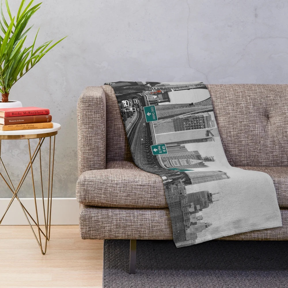 Brooklyn Bridge inspired plush blanket with pop art colors and patterns