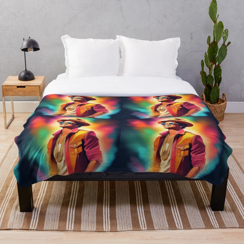 Soft and Cozy Plush Blanket with Vibrant Bruno Mars-Inspired Design