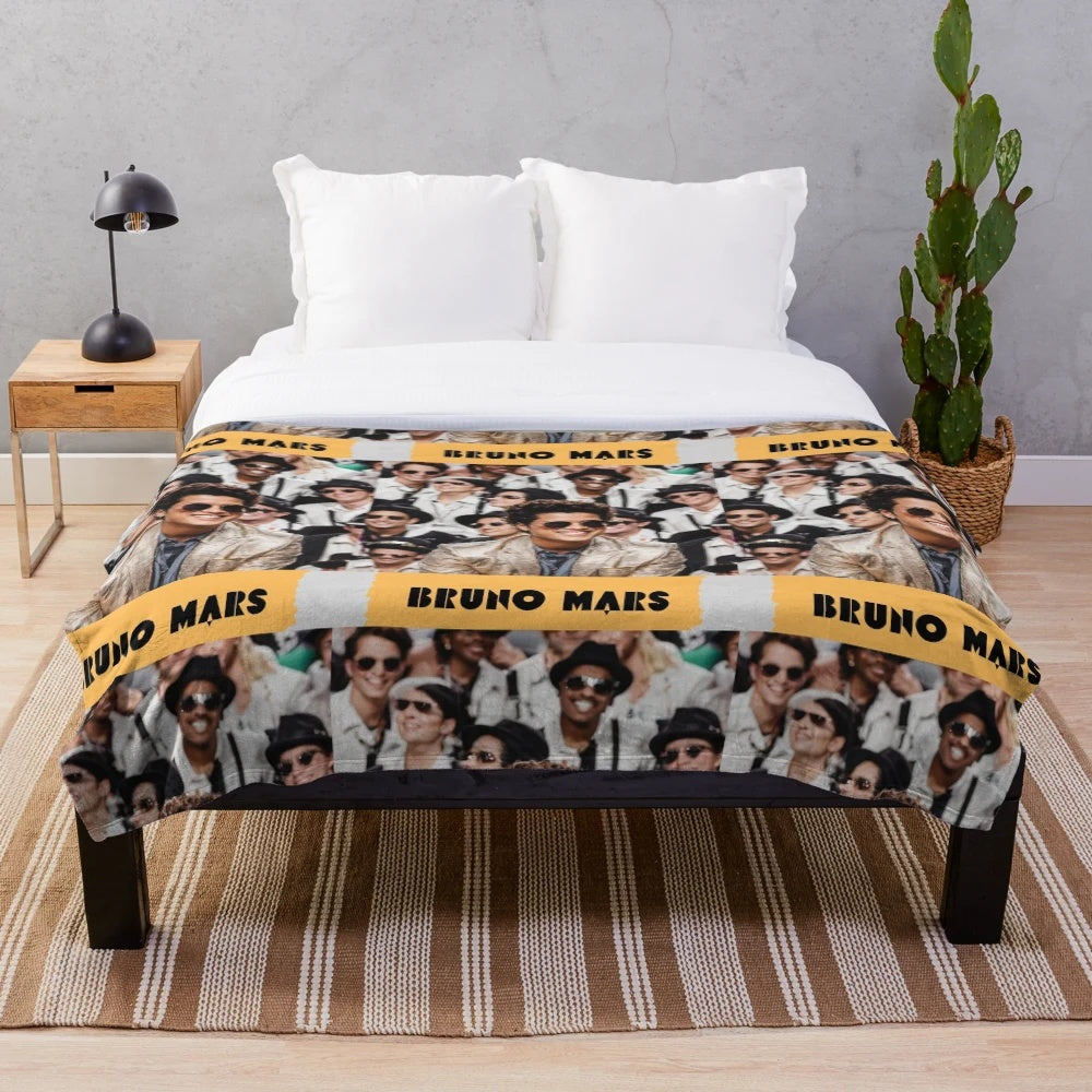 Bruno Mars inspired plush blanket with celestial and vibrant design