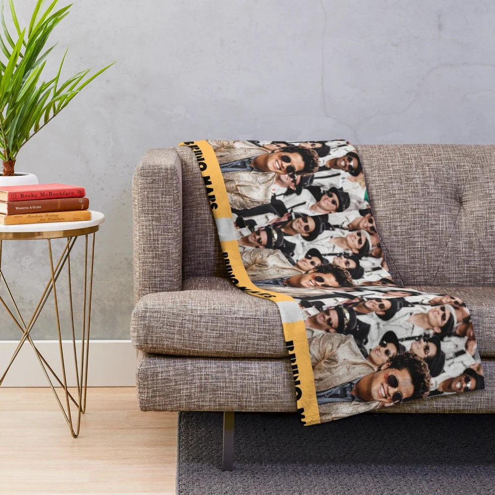 Bruno Mars inspired plush blanket with celestial and vibrant design