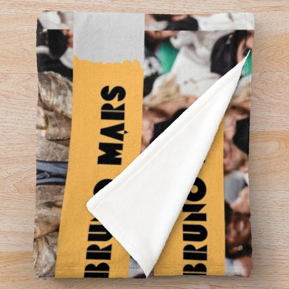Bruno Mars inspired plush blanket with celestial and vibrant design