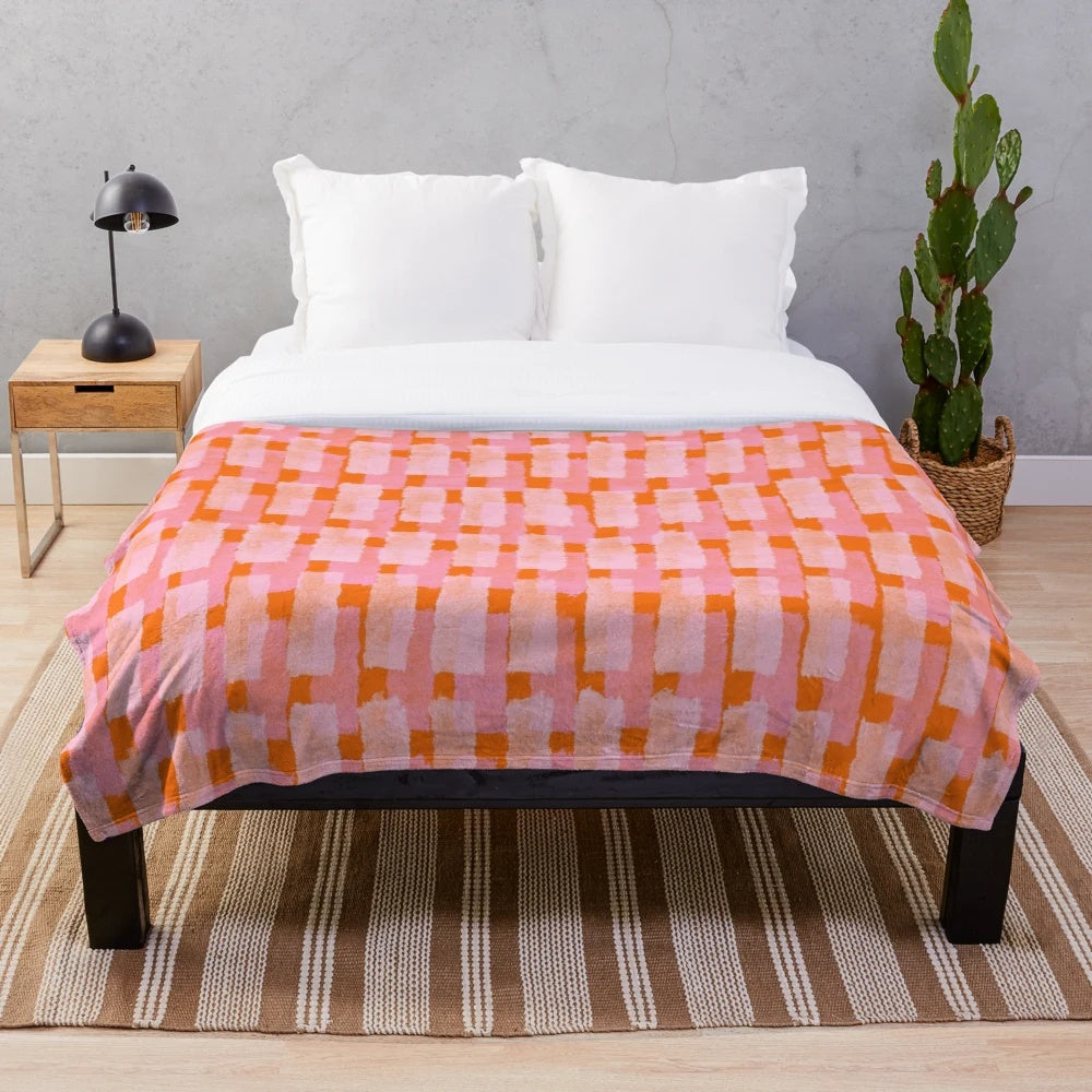 Colorful abstract plush blanket with brush stroke design