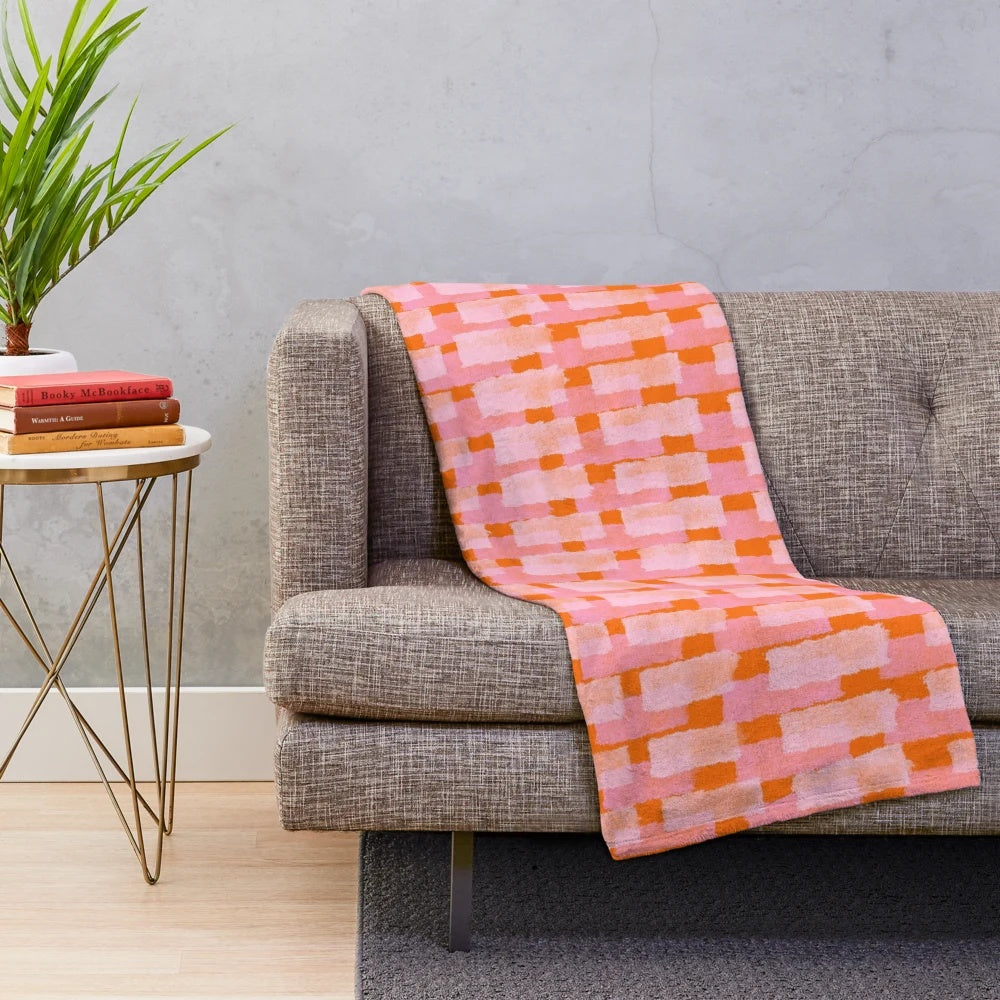 Colorful abstract plush blanket with brush stroke design