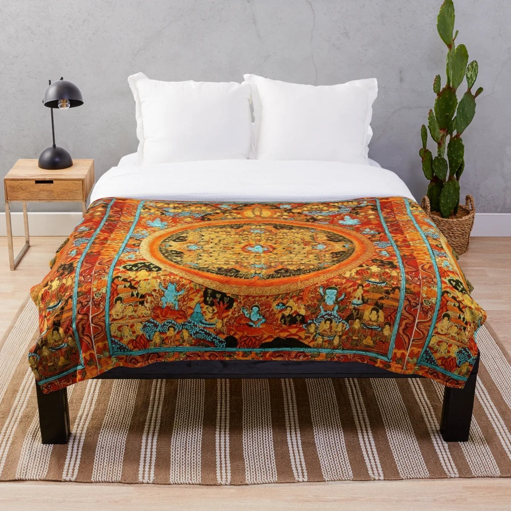 Vibrant Buddhist Mandala Ashta Bhairava Thangka design plush blanket